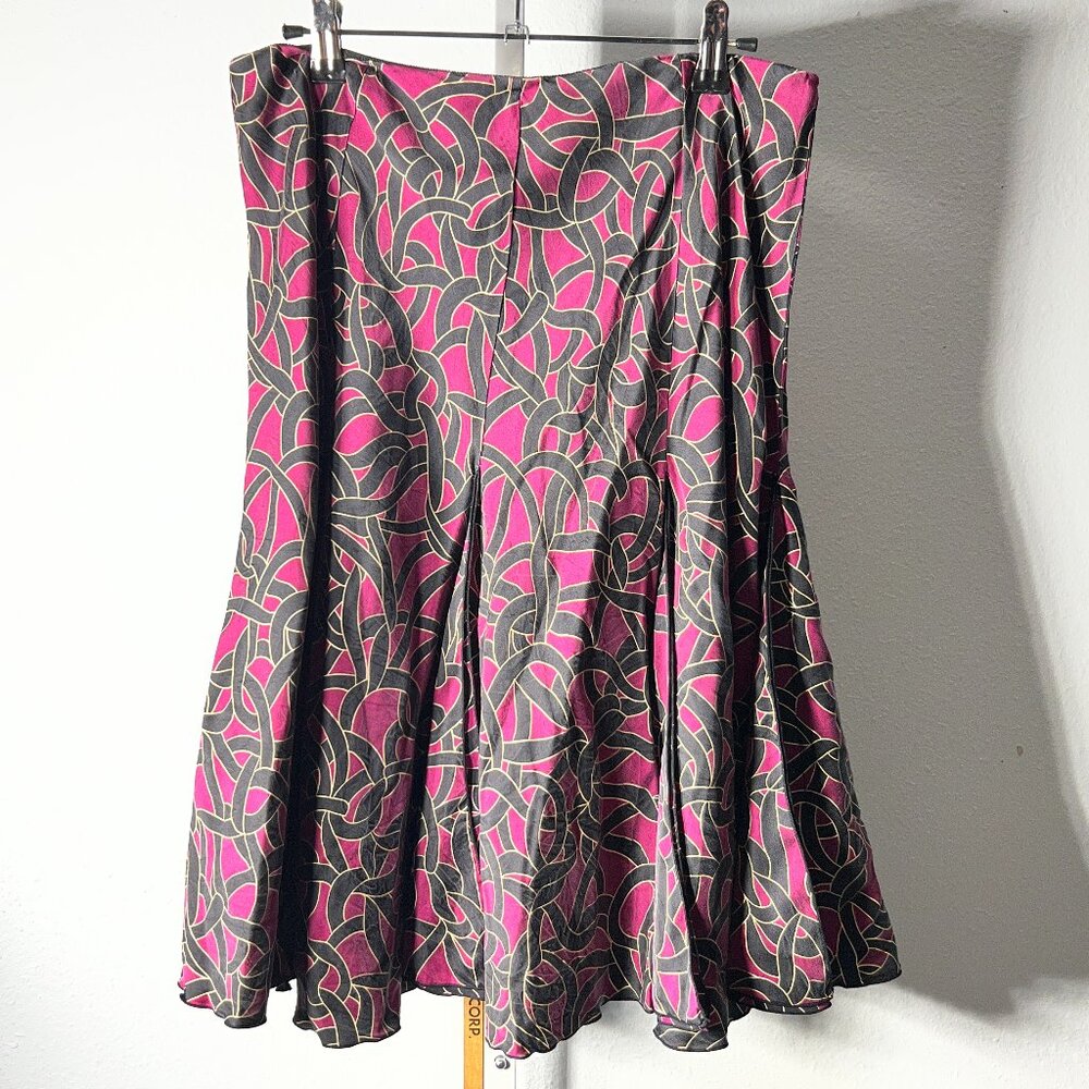 Dana Buchman 100% Italian Silk Fit & Flare Magenta & Black Skirt SZ 8